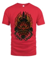 Flaming Oni Forest Mask Tee Dark Spirit Fire Art Design - red t-shirt on white background