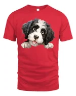 Cute Fluffy Puppy Peekaboo Graphic Tee Adorable Dog Lover Art - red t-shirt on white background