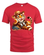 Charming Gentleman Tiger Relaxed Vintage Cartoon Art Tee - red t-shirt on white background