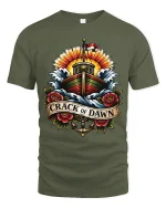 Crack of Dawn Nautical Ship Art Tee Bold Vintage Ocean Style - military green t-shirt on white background