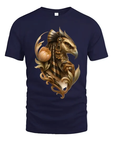 Majestic Hawk Warrior Graphic Tee Ancient Mythic Art Style - navy t-shirt on white background