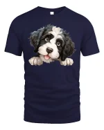 Cute Fluffy Puppy Peekaboo Graphic Tee Adorable Dog Lover Art - navy t-shirt on white background