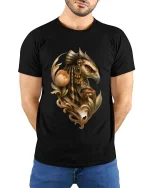 Majestic Hawk Warrior Graphic Tee Ancient Mythic Art Style - model wearing black tee with hands behind back