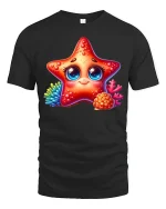 Cute Starfish Smile Graphic T Shirt Ocean Cartoon Art Tee Gift - black t-shirt on white background