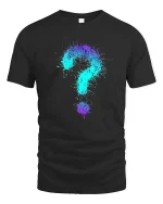 Colorful Question Mark Splash Art Graphic T Shirt Creative Tee - black t-shirt on white background