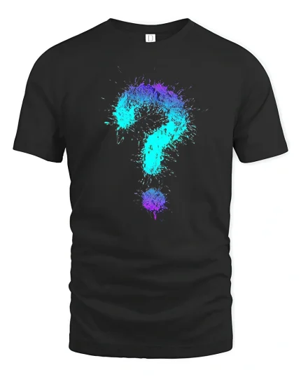 Colorful Question Mark Splash Art Graphic T Shirt Creative Tee - black t-shirt on white background