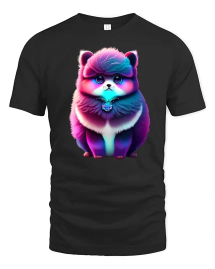 Cute Neon Fluffy Bear Graphic T Shirt Adorable Cartoon Art Tee - black t-shirt on white background