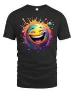 Color Splash Laughing Emoji Graphic T Shirt Funny Smiley Art Tee - black t-shirt on white background