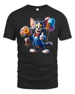 Cute Cartoon Gentleman Cat Graphic T Shirt Funny Party Art Tee - black t-shirt on white background