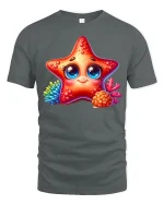Cute Starfish Smile Graphic T Shirt Ocean Cartoon Art Tee Gift - gray t-shirt on white background