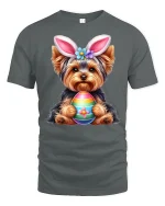 Cute Bunny Puppy Holding Colorful Egg Graphic T Shirt Sweet Art Tee - gray t-shirt on white background