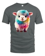 Cute Rainbow Lamb Graphic T Shirt Adorable Colorful Animal Art Tee - gray t-shirt on white background