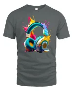 Colorful Headphones Splash Art Graphic T Shirt Music Lover Tee - gray t-shirt on white background
