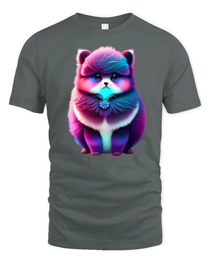 Cute Neon Fluffy Bear Graphic T Shirt Adorable Cartoon Art Tee - gray t-shirt on white background