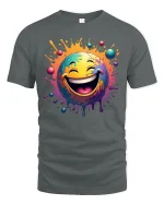 Color Splash Laughing Emoji Graphic T Shirt Funny Smiley Art Tee - gray t-shirt on white background