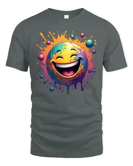 Color Splash Laughing Emoji Graphic T Shirt Funny Smiley Art Tee - gray t-shirt on white background