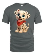 Cute Dalmatian Puppy Cartoon Graphic T Shirt Adorable Dog Art Tee - gray t-shirt on white background