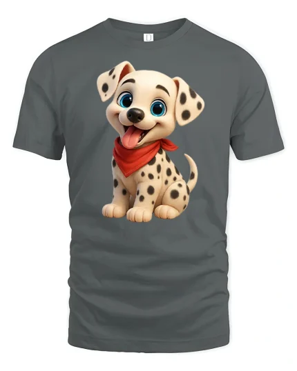 Cute Dalmatian Puppy Cartoon Graphic T Shirt Adorable Dog Art Tee - gray t-shirt on white background