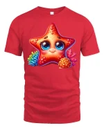 Cute Starfish Smile Graphic T Shirt Ocean Cartoon Art Tee Gift - red t-shirt on white background