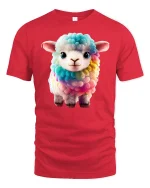 Cute Rainbow Lamb Graphic T Shirt Adorable Colorful Animal Art Tee - red t-shirt on white background