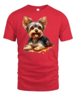 Cute Yorkshire Terrier Puppy Graphic T Shirt Adorable Dog Art Tee - red t-shirt on white background