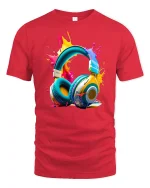 Colorful Headphones Splash Art Graphic T Shirt Music Lover Tee - red t-shirt on white background