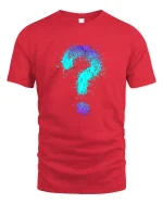 Colorful Question Mark Splash Art Graphic T Shirt Creative Tee - red t-shirt on white background