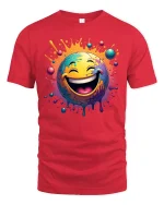 Color Splash Laughing Emoji Graphic T Shirt Funny Smiley Art Tee - red t-shirt on white background