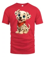 Cute Dalmatian Puppy Cartoon Graphic T Shirt Adorable Dog Art Tee - red t-shirt on white background