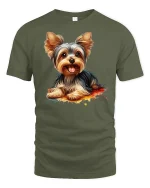 Cute Yorkshire Terrier Puppy Graphic T Shirt Adorable Dog Art Tee - military green t-shirt on white background
