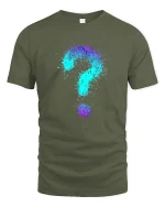 Colorful Question Mark Splash Art Graphic T Shirt Creative Tee - military green t-shirt on white background
