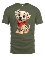 Cute Dalmatian Puppy Cartoon Graphic T Shirt Adorable Dog Art Tee - military green t-shirt on white background