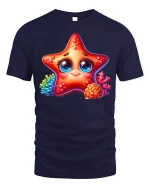 Cute Starfish Smile Graphic T Shirt Ocean Cartoon Art Tee Gift - navy t-shirt on white background