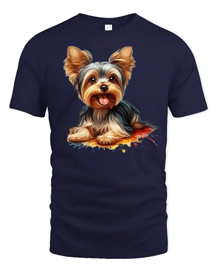 Cute Yorkshire Terrier Puppy Graphic T Shirt Adorable Dog Art Tee - navy t-shirt on white background