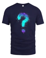 Colorful Question Mark Splash Art Graphic T Shirt Creative Tee - navy t-shirt on white background