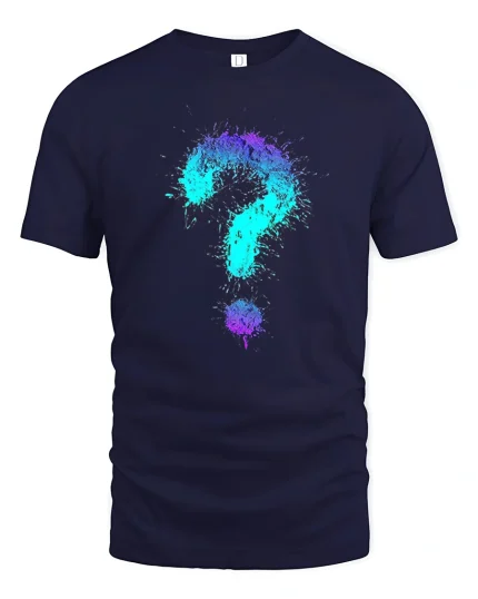 Colorful Question Mark Splash Art Graphic T Shirt Creative Tee - navy t-shirt on white background