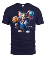 Cute Cartoon Gentleman Cat Graphic T Shirt Funny Party Art Tee - navy t-shirt on white background