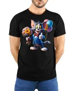 Cute Cartoon Gentleman Cat Graphic T Shirt Funny Party Art Tee - model wearing black tee with hands behind back