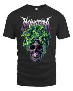 Monstera Skull Graphic Tee With Tropical Gothic Art Style - black t-shirt on white background