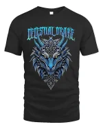 Deathly Urge Wolf Graphic Tee With Nordic Dark Fantasy Art - black t-shirt on white background