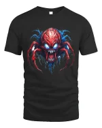 Infernal Spider Demon Graphic Tee With Savage Horror Art - black t-shirt on white background