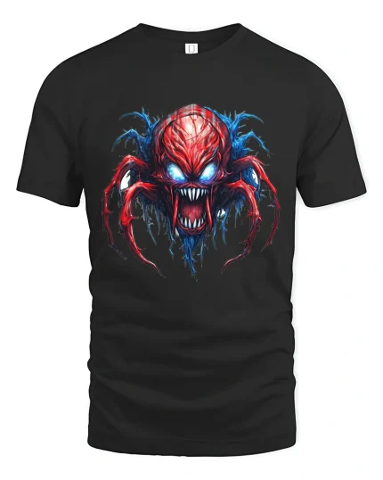 Infernal Spider Demon Graphic Tee With Savage Horror Art - black t-shirt on white background