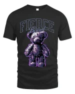 Fierce Bound Spiked Teddy Bear Graphic Tee With Dark Edge - black t-shirt on white background