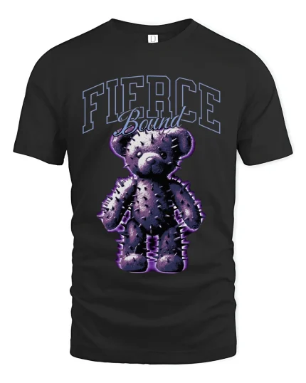 Fierce Bound Spiked Teddy Bear Graphic Tee With Dark Edge - black t-shirt on white background