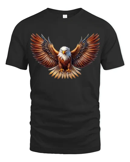 Majestic Bald Eagle Wings Spread Freedom Spirit Graphic Tee - black t-shirt on white background