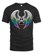 Angel Wing Paw Print Rainbow Love Spirit Animal Graphic Tee - black t-shirt on white background