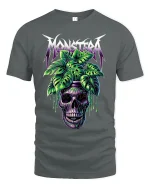 Monstera Skull Graphic Tee With Tropical Gothic Art Style - gray t-shirt on white background