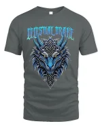 Deathly Urge Wolf Graphic Tee With Nordic Dark Fantasy Art - gray t-shirt on white background