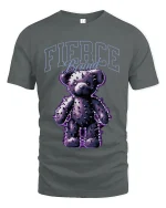 Fierce Bound Spiked Teddy Bear Graphic Tee With Dark Edge - gray t-shirt on white background