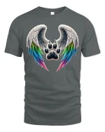 Angel Wing Paw Print Rainbow Love Spirit Animal Graphic Tee - gray t-shirt on white background